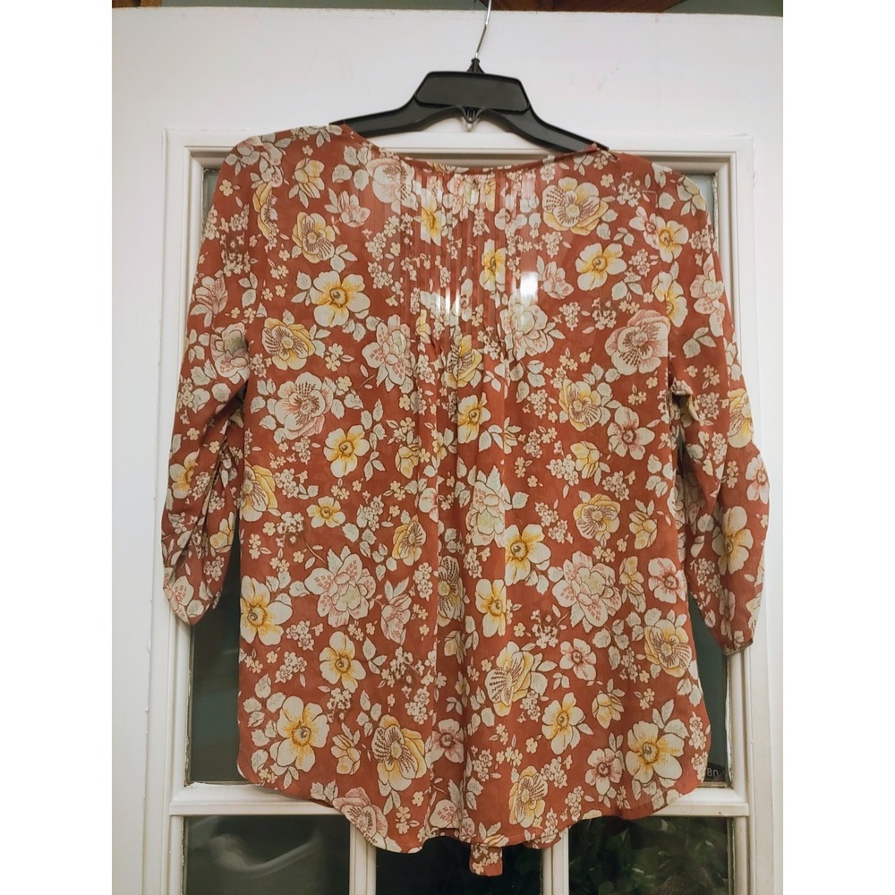 Torrid 00 Floral Blouse Rust Orange Boho Peasant Top Long Sleeve Plus Size